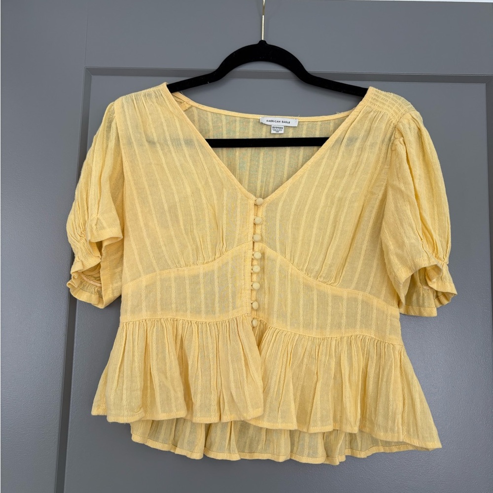 Yellow Button-Down Peplum Top